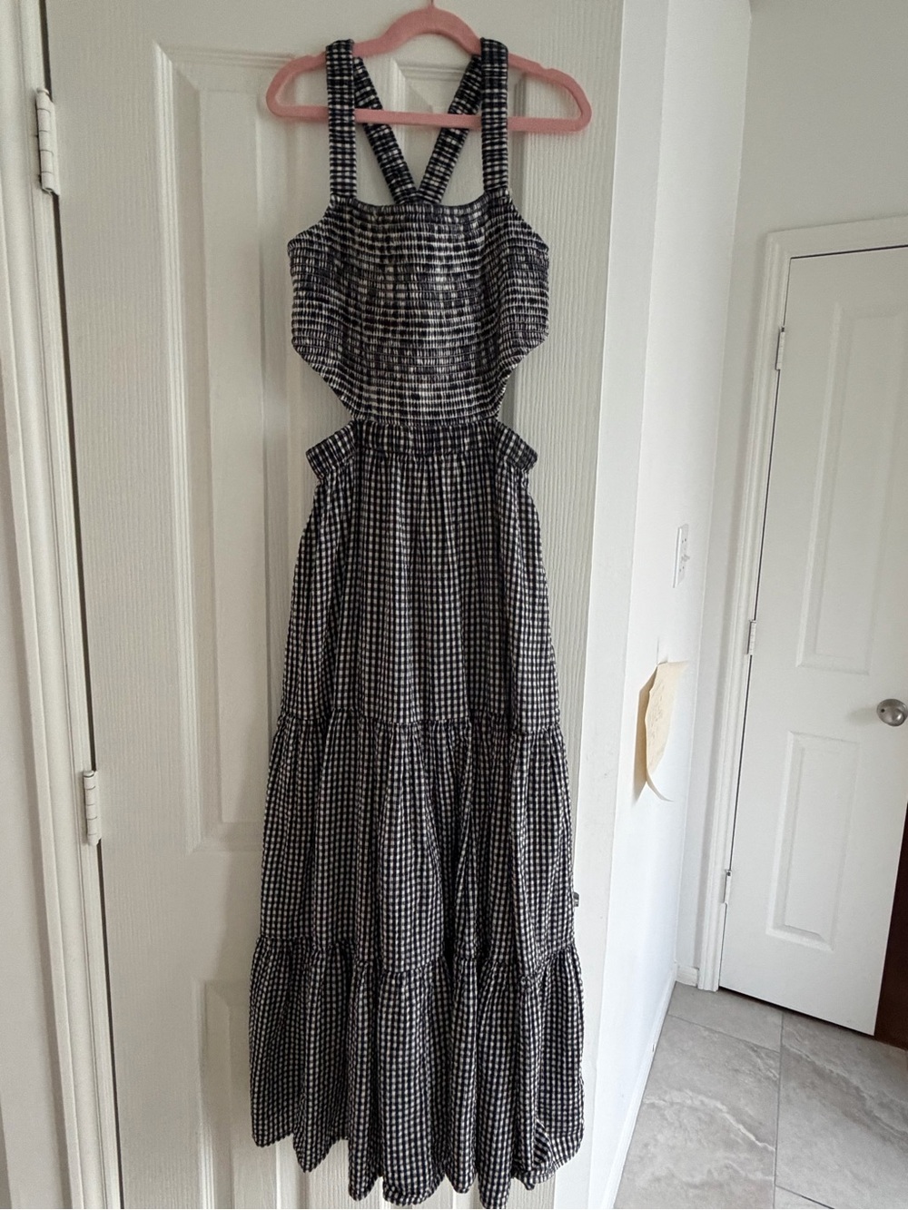 Black & White Gingham Maxi Dress with Crisscross Straps